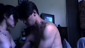 Steamy Encounter Between Brunette And Boyfriend In Parents' Room