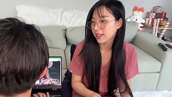 Elle Lee, The Curious Medical Student, Reciprocates Her Tutor'S Advances In A Steamy Dorm Play Session
