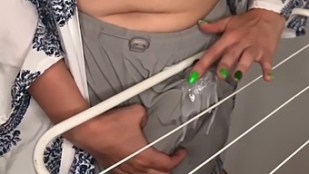 Stepson Witnesses His Stepmother'S Large Breasts Rubbing Against A Clothes Dryer